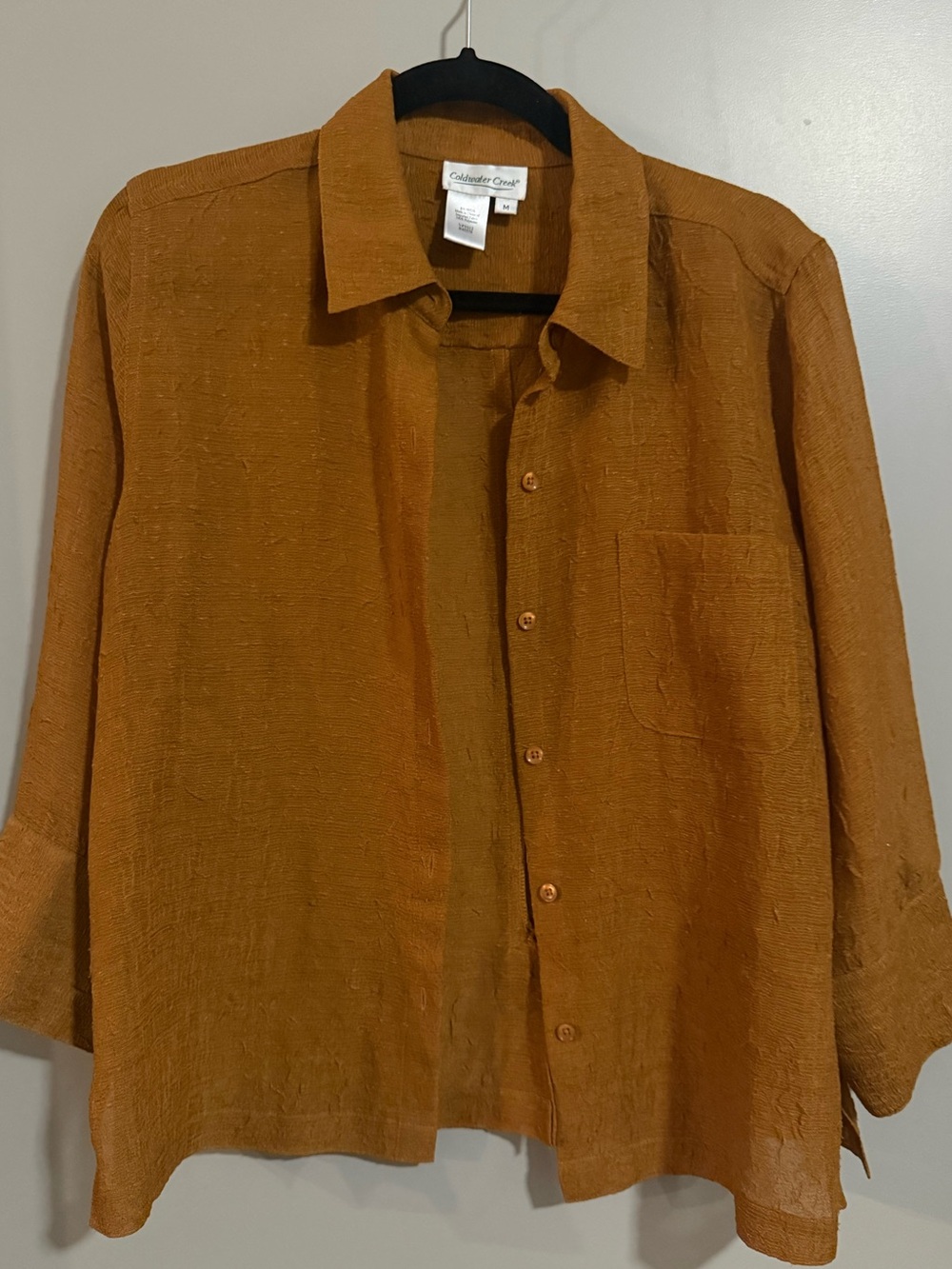 Coldwater Creek Burnt Orange Button-Up Textured Shirt